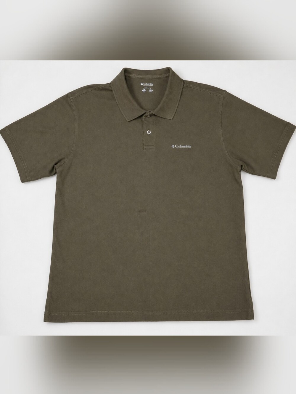 Columbia Polo Shirt Mens Large Olive Green Short Sleeve Logo Casual Golf Shirt